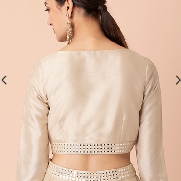 House of Indya, crop top and matching skirt. Beige Mirror Embroidered - Picture 4 of 5